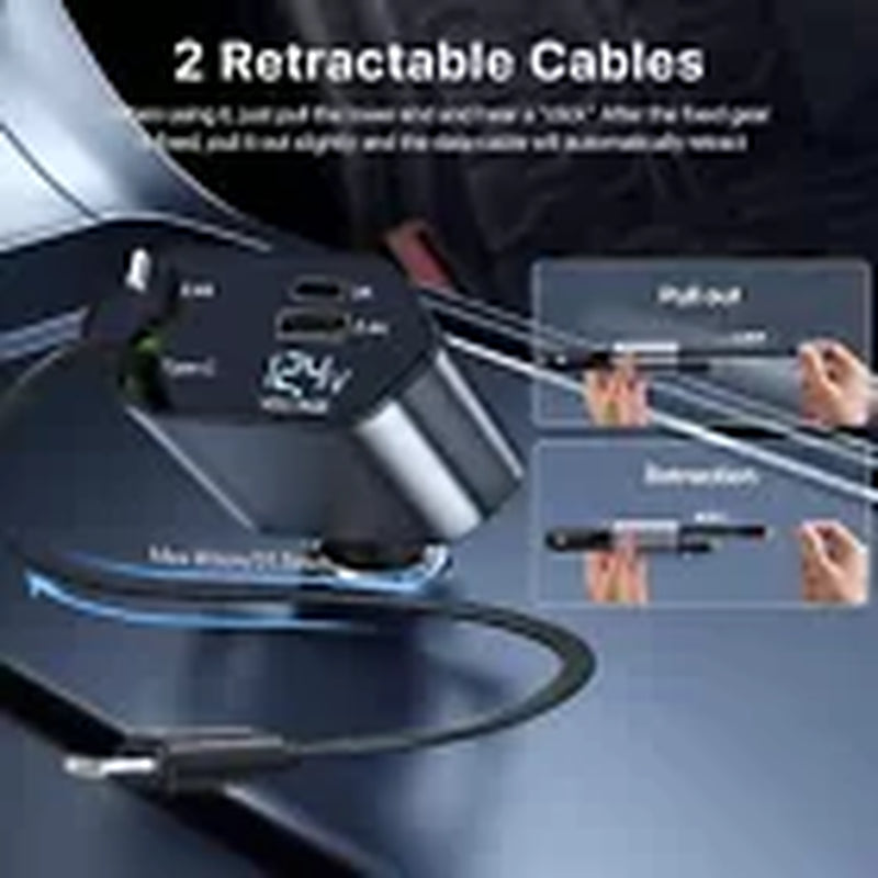 Retractable Car Charger,4 in 1 Car Phone Fast Charger 2 USB Ports for Iphone UK