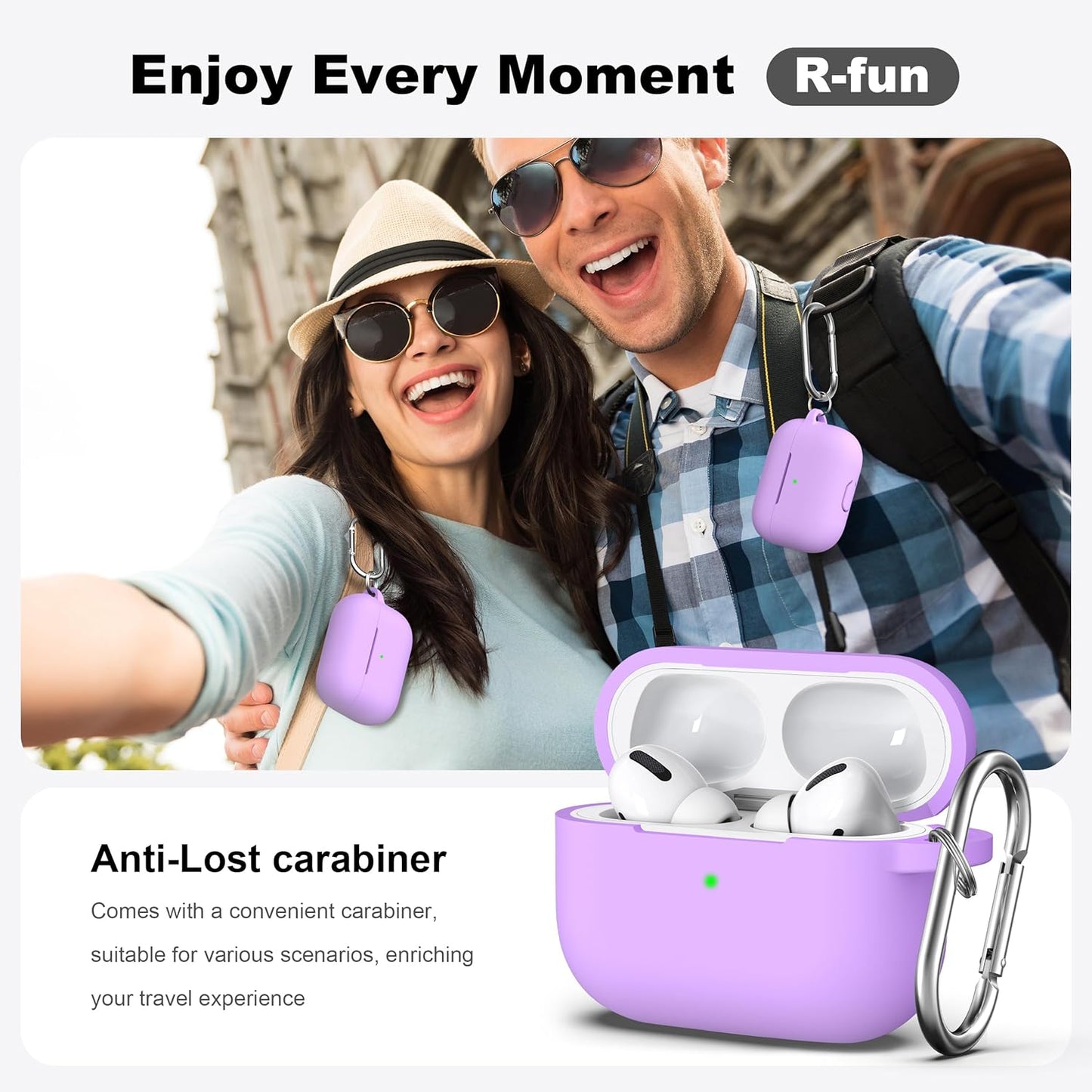 Compatible with Airpods Pro Case with Keychain,Full Protective Silicone Skin Accessories for Women Men Girl Compatible with Apple 2019 Latest Airpods Pro Case,Front LED Visible,Lavender