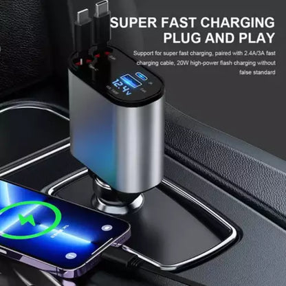 Retractable Car Charger,4 in 1 Car Phone Fast Charger 2 USB Ports for Iphone UK