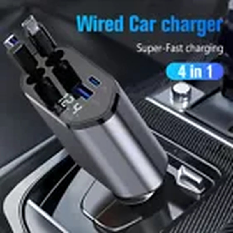 Retractable Car Charger,4 in 1 Car Phone Fast Charger 2 USB Ports for Iphone UK