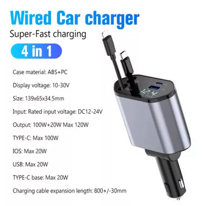 Retractable Car Charger,4 in 1 Car Phone Fast Charger 2 USB Ports for Iphone UK