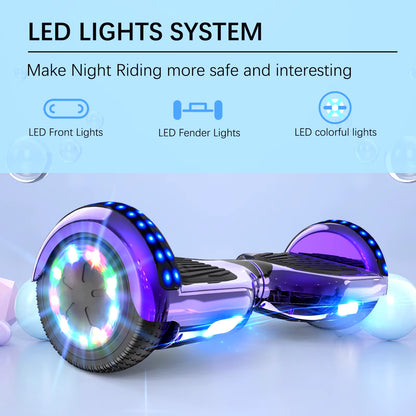 Hoverboards for Kids and Adults 6.5 Inch, Segways with Bluetooth - Speaker - Colorful LED Lights, Hover Board Gift for Kids